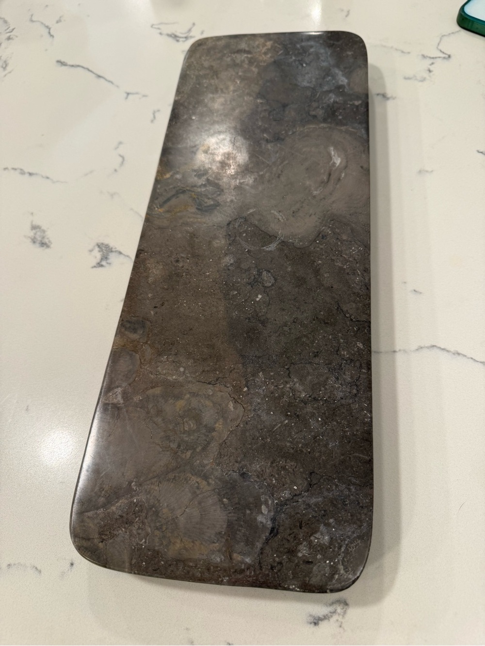 Polished Gray Marble-Effect Serving Tray